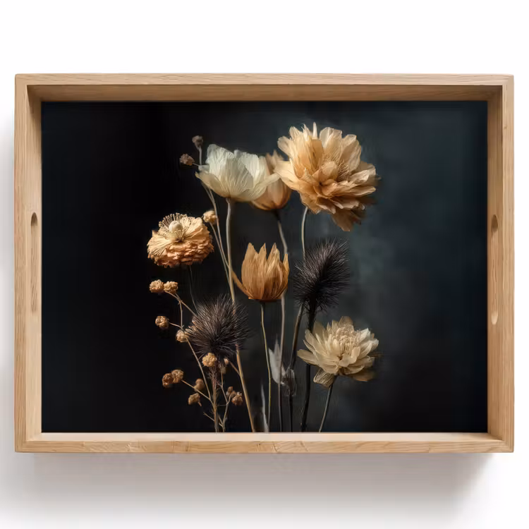 Tablett - Blumenstrauß - Blumen - Licht - Schwarz — 1
