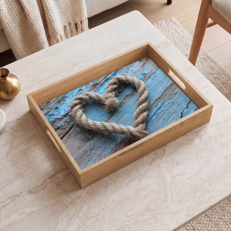 Tablett - Herz - Seil - Holz - Rustikal — 2