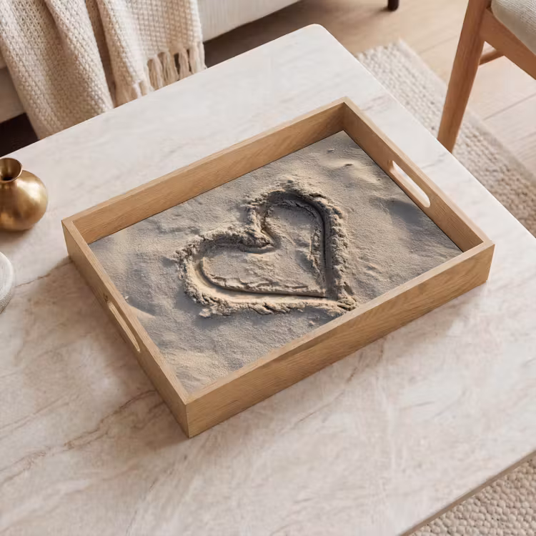 Tablett - Herzform - Signiert - Beige - Sand — 2