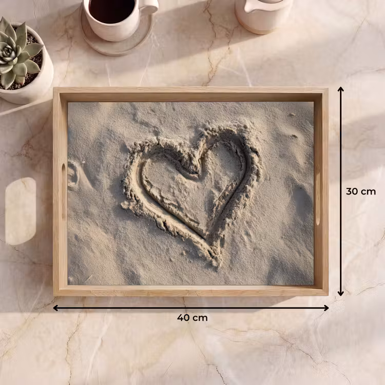 Tablett - Herzform - Signiert - Beige - Sand — 7