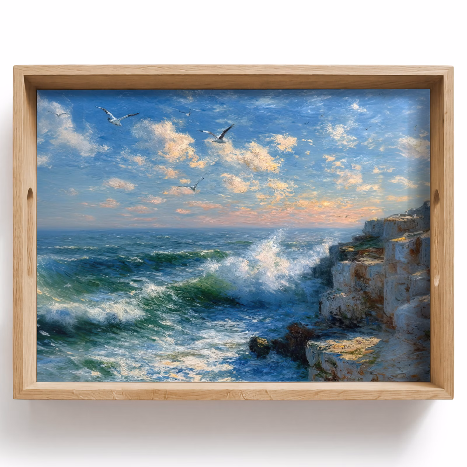 Tablett - Meer - Wellen - Felsen - Möwen — 1