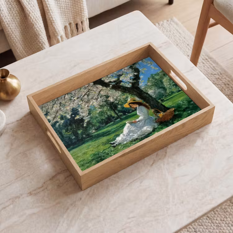 Tablett - Frau - Baum - Buch - Korb — 2
