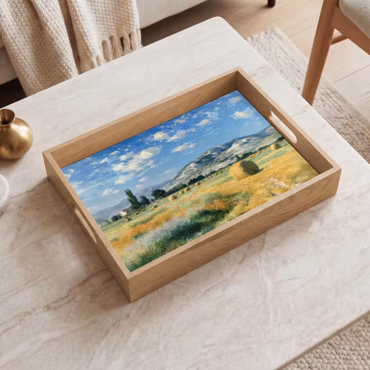Tablett - Landschaft - Strohballen - Berge - Wolken — 2