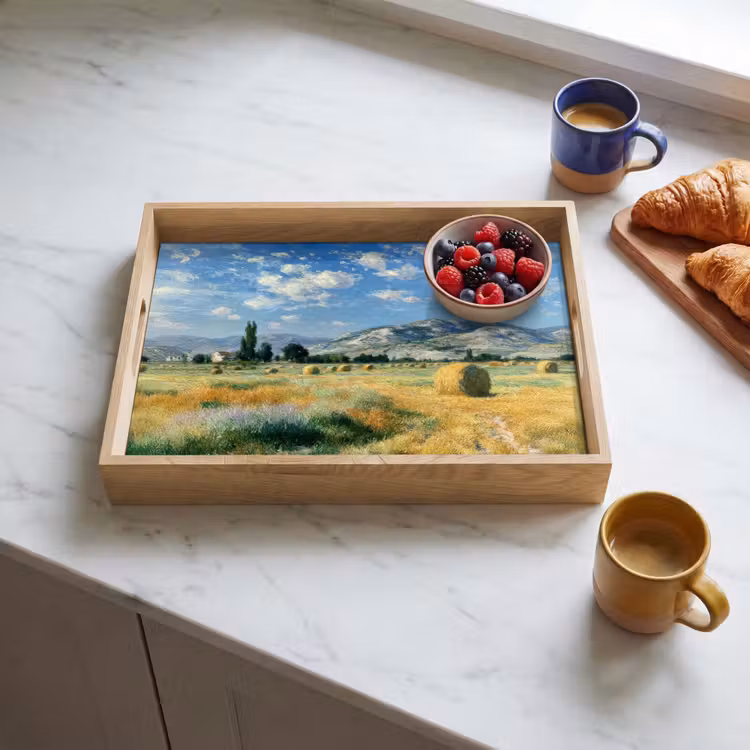 Tablett - Landschaft - Strohballen - Berge - Wolken — 3