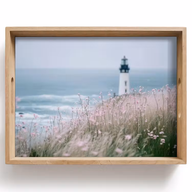 Tablett - Leuchtturm - Klippe - Meer - Blumen — 1