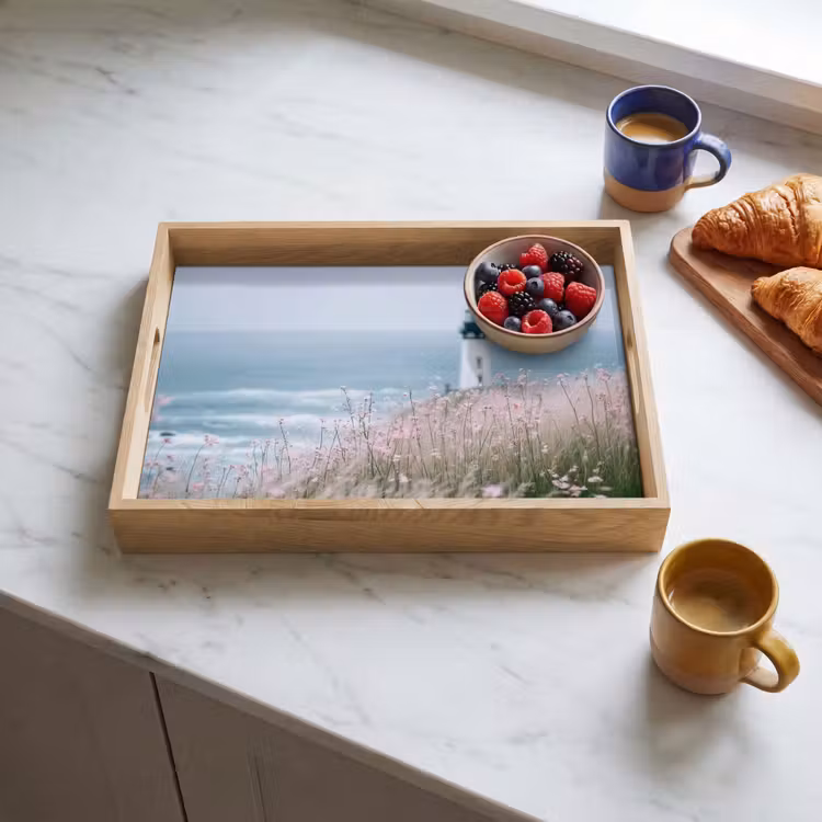 Tablett - Leuchtturm - Klippe - Meer - Blumen — 3