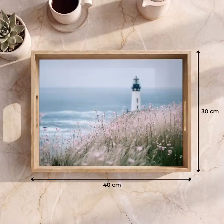 Tablett - Leuchtturm - Klippe - Meer - Blumen — 7