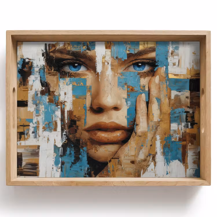 Tablett - Abstrakt - Pinselstriche - Blau - Gesicht — 1