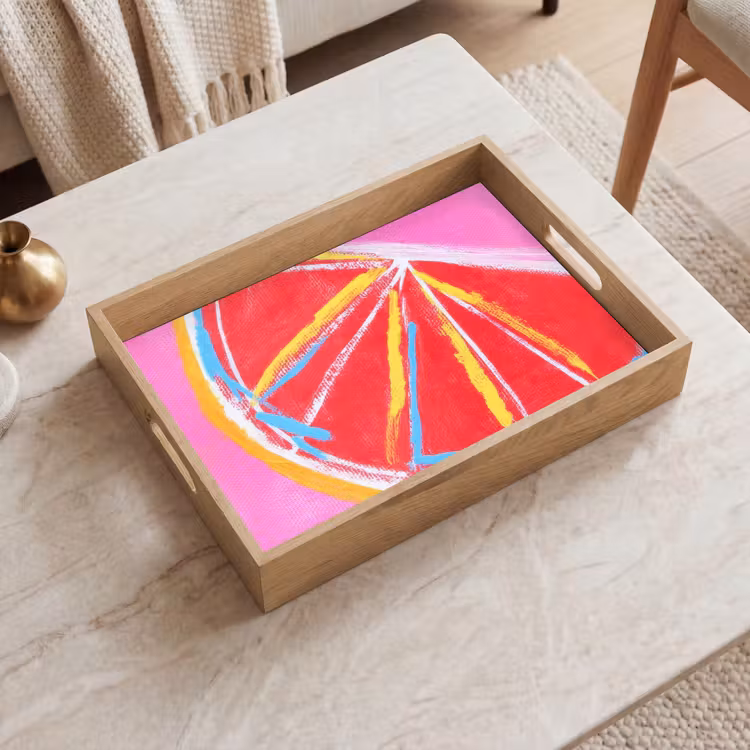 Tablett - Grapefruit - Gemalt - Rosa - Streifen — 2