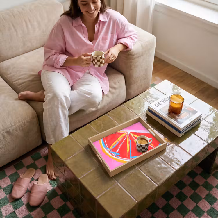 Tablett - Grapefruit - Gemalt - Rosa - Streifen — 4