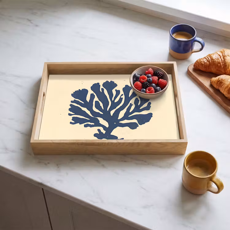 Tablett - Blaue Koralle - Zweige - Beige — 3