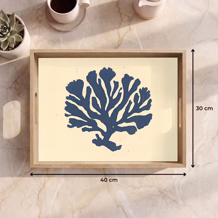 Tablett - Blaue Koralle - Zweige - Beige — 7