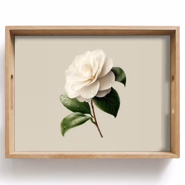 Tablett - Kamelienblüte - Weiß - Grün — 1