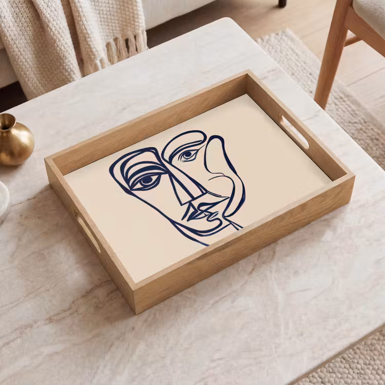 Tablett - Minimalistisch - Linien-Illustration - Beige - Dunkelblau — 2