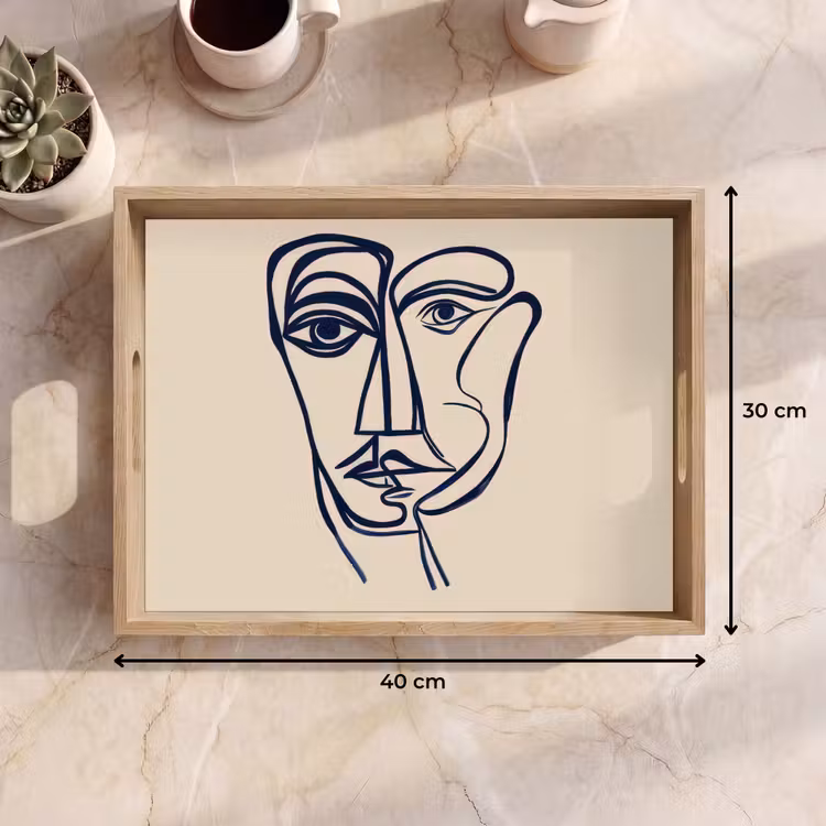 Tablett - Minimalistisch - Linien-Illustration - Beige - Dunkelblau — 7