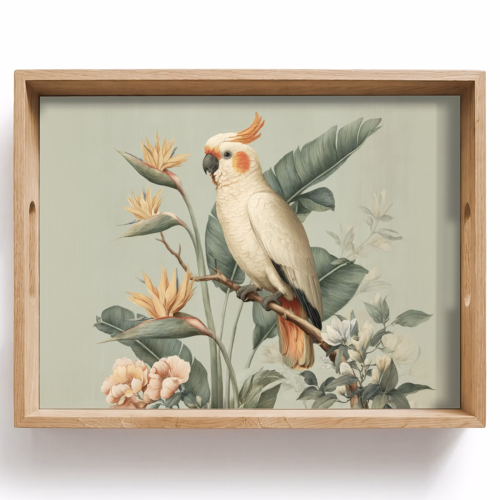 Tablett - Gelbhaubenkakadu - Paradiesvogel Blumen - Grün — 1
