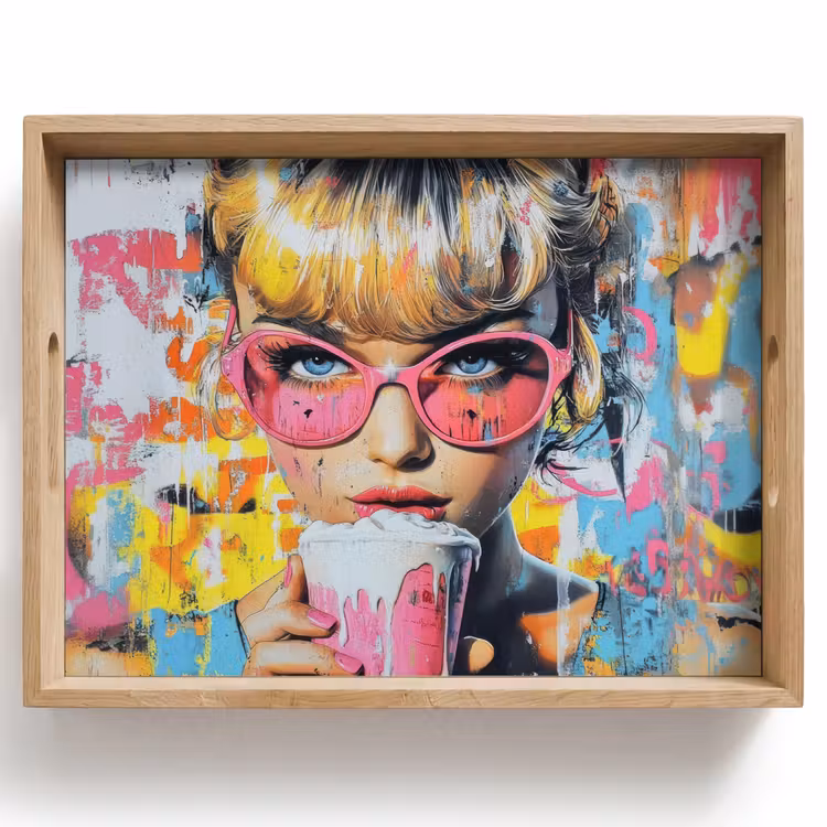 Tablett - Ausdrucksstark - Milchshake - Frau - Leuchtende Farben — 1