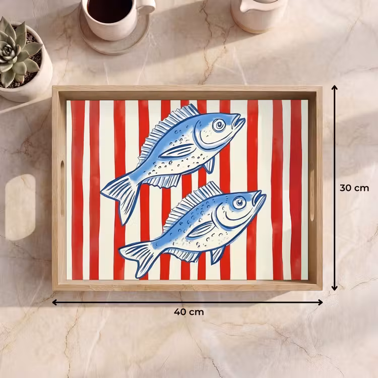 Tablett - Fisch - Vertikale Streifen - Blau - Rot — 7