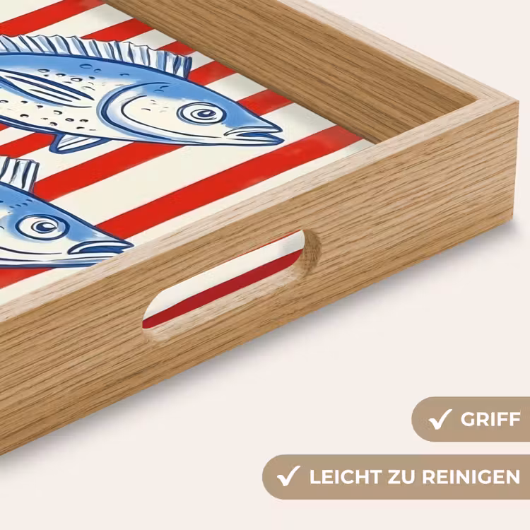 Tablett - Fisch - Vertikale Streifen - Blau - Rot — 8