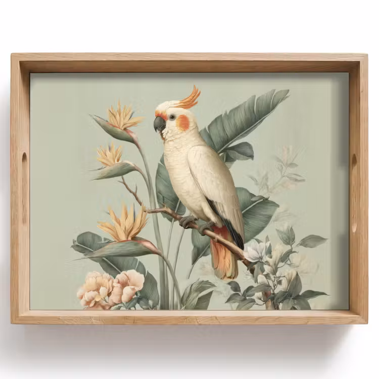 Tablett - Gelbhaubenkakadu - Paradiesvogel Blumen - Grün — 1