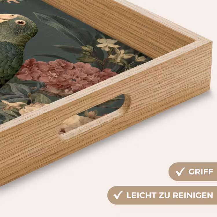 Tablett - Grüner Papagei - Bunte Blumen - Dunkler Hintergrund — 8