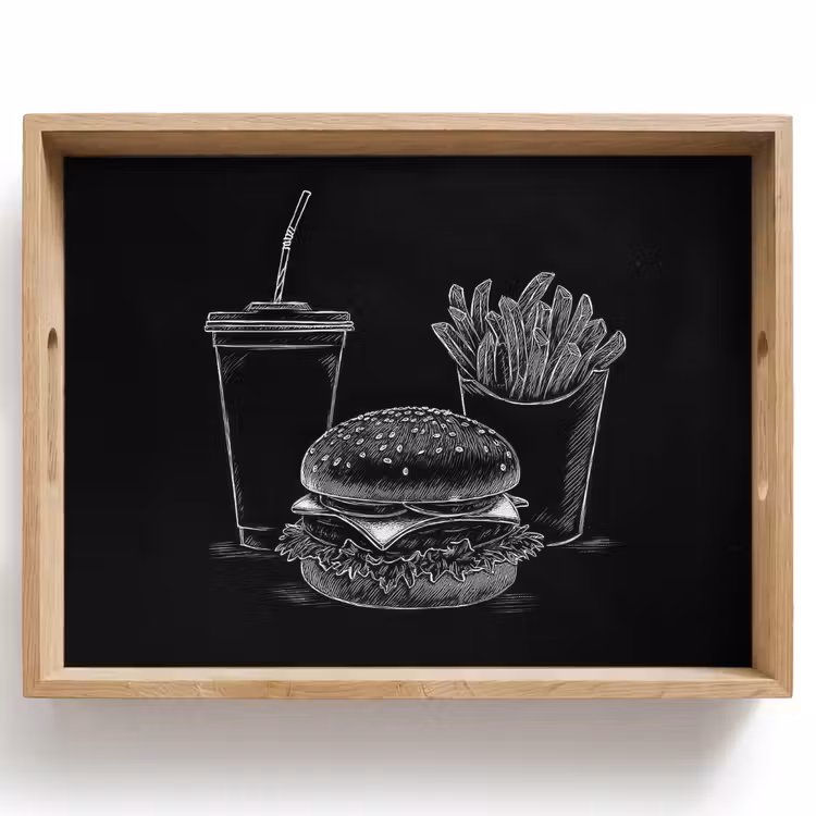 Tablett - Hamburger - Pommes Frites - Softdrink - Kreidezeichnung — 1