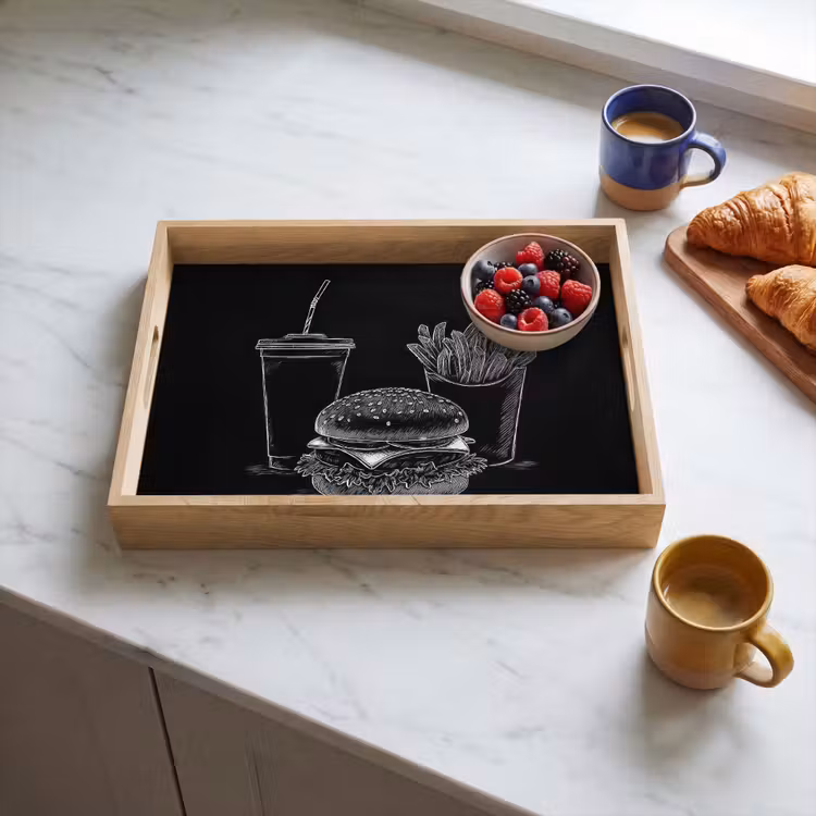 Tablett - Hamburger - Pommes Frites - Softdrink - Kreidezeichnung — 3