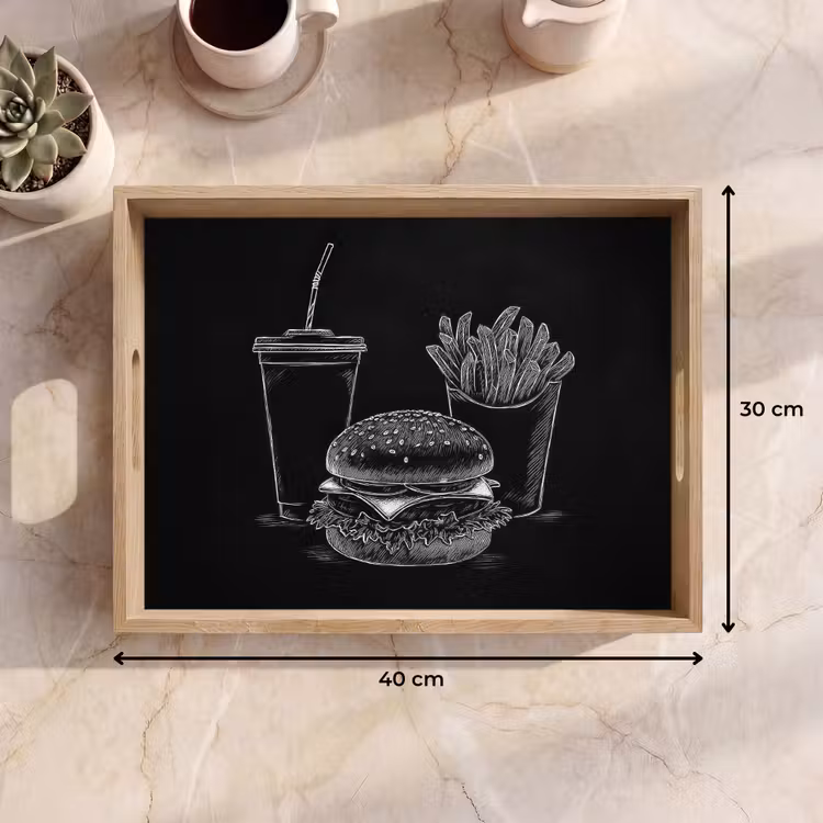 Tablett - Hamburger - Pommes Frites - Softdrink - Kreidezeichnung — 7