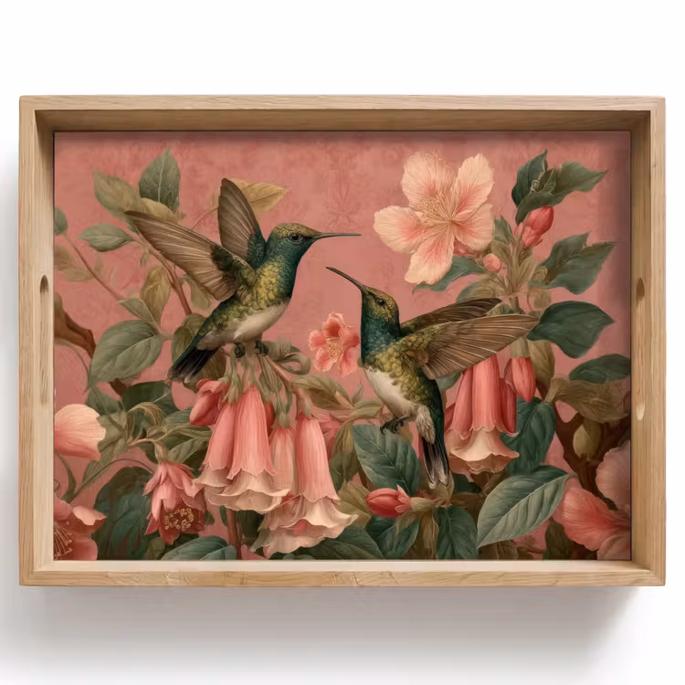 Tablett - Kolibris - Blumen - Grün - Rosa — 1