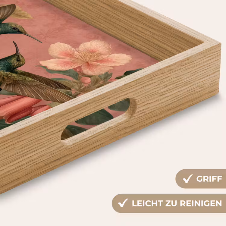 Tablett - Kolibris - Blumen - Grün - Rosa — 8