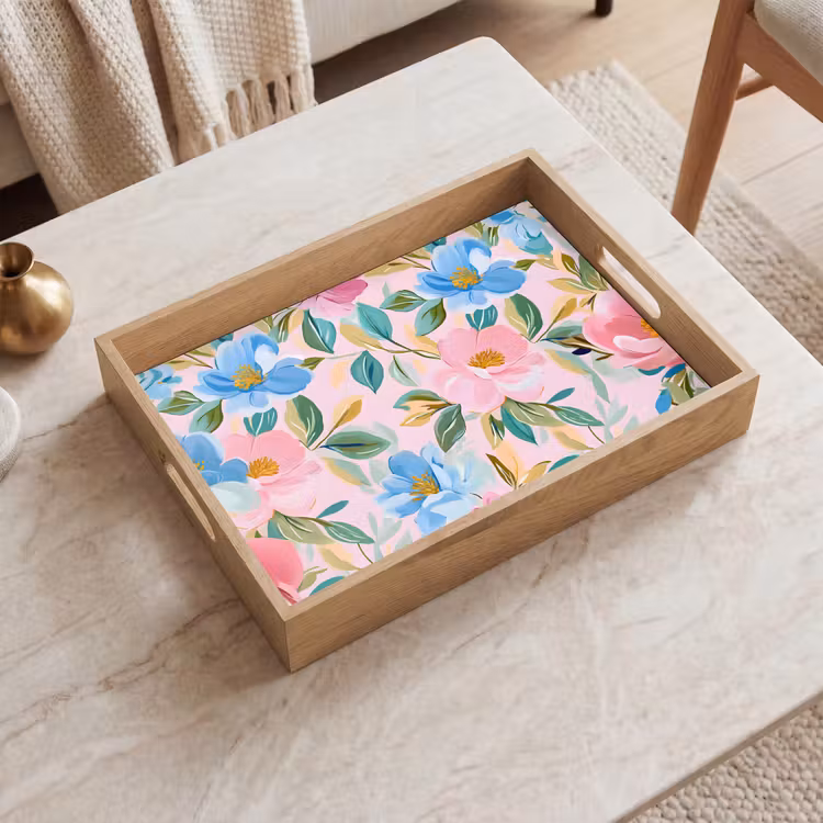 Tablett - Blau - Rosa - Blumen — 2