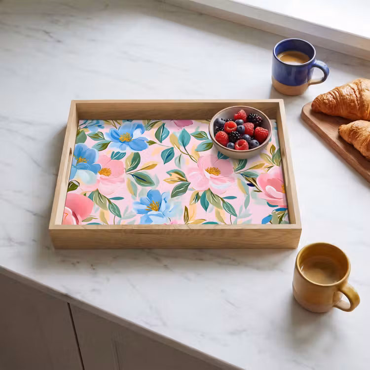 Tablett - Blau - Rosa - Blumen — 3