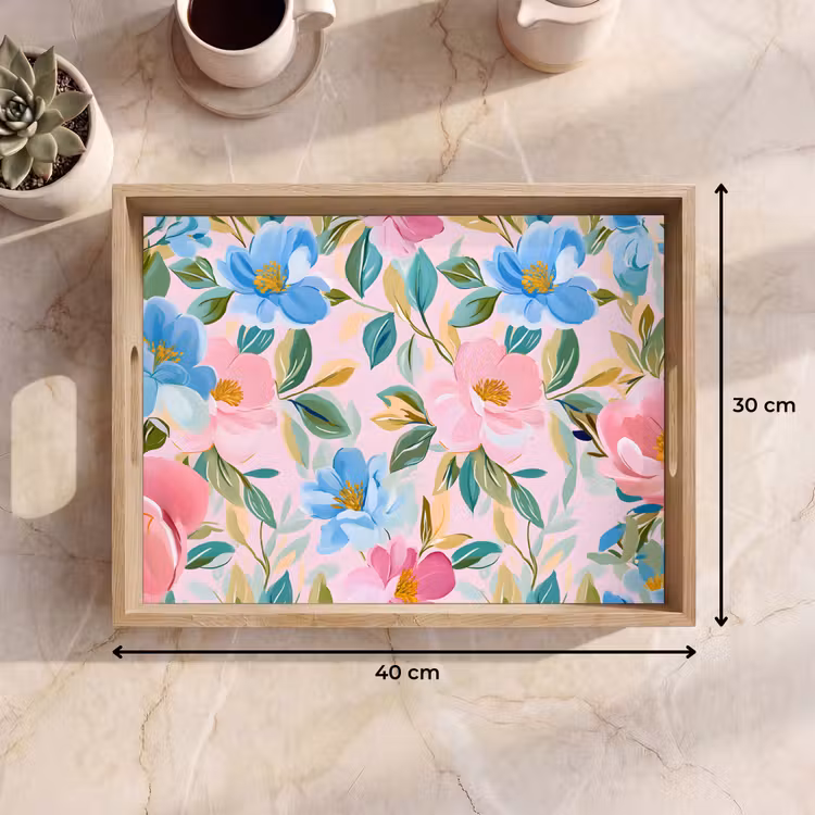 Tablett - Blau - Rosa - Blumen — 7