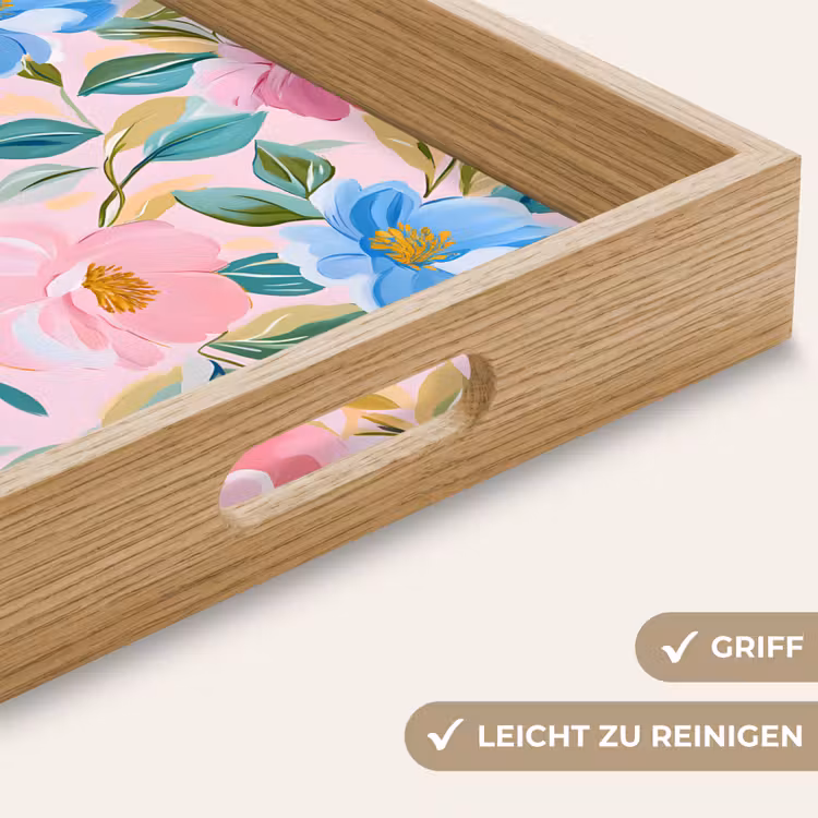 Tablett - Blau - Rosa - Blumen — 8