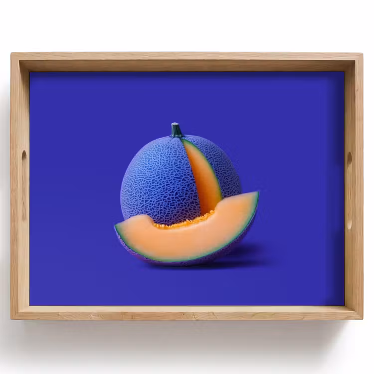 Tablett - Melone - Blau - Orange - Kunstvoll — 1