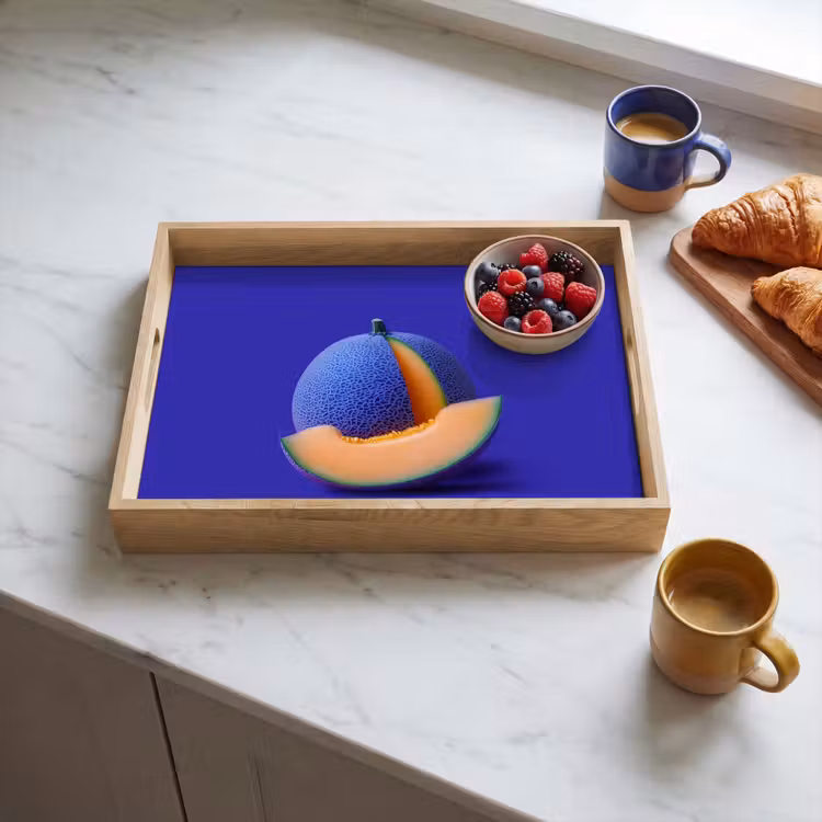 Tablett - Melone - Blau - Orange - Kunstvoll — 3