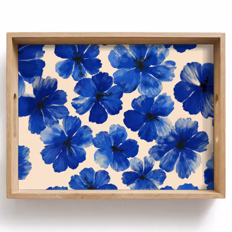 Tablett - Blumen - Blau - Gemustert - Weiß — 1