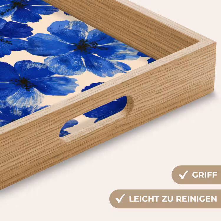 Tablett - Blumen - Blau - Gemustert - Weiß — 8