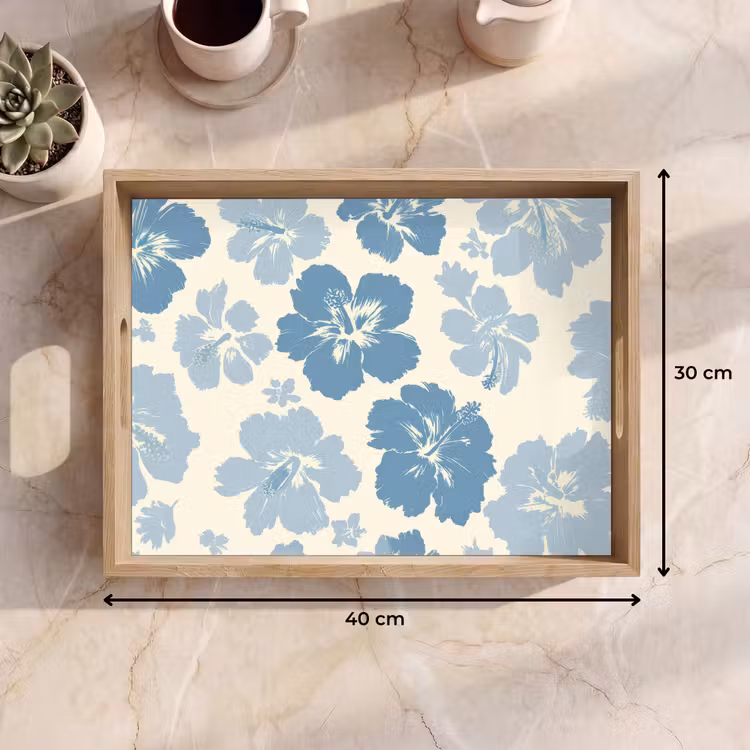 Tablett - Hibiskusblüten - Blau - Muster - Tropisch — 7