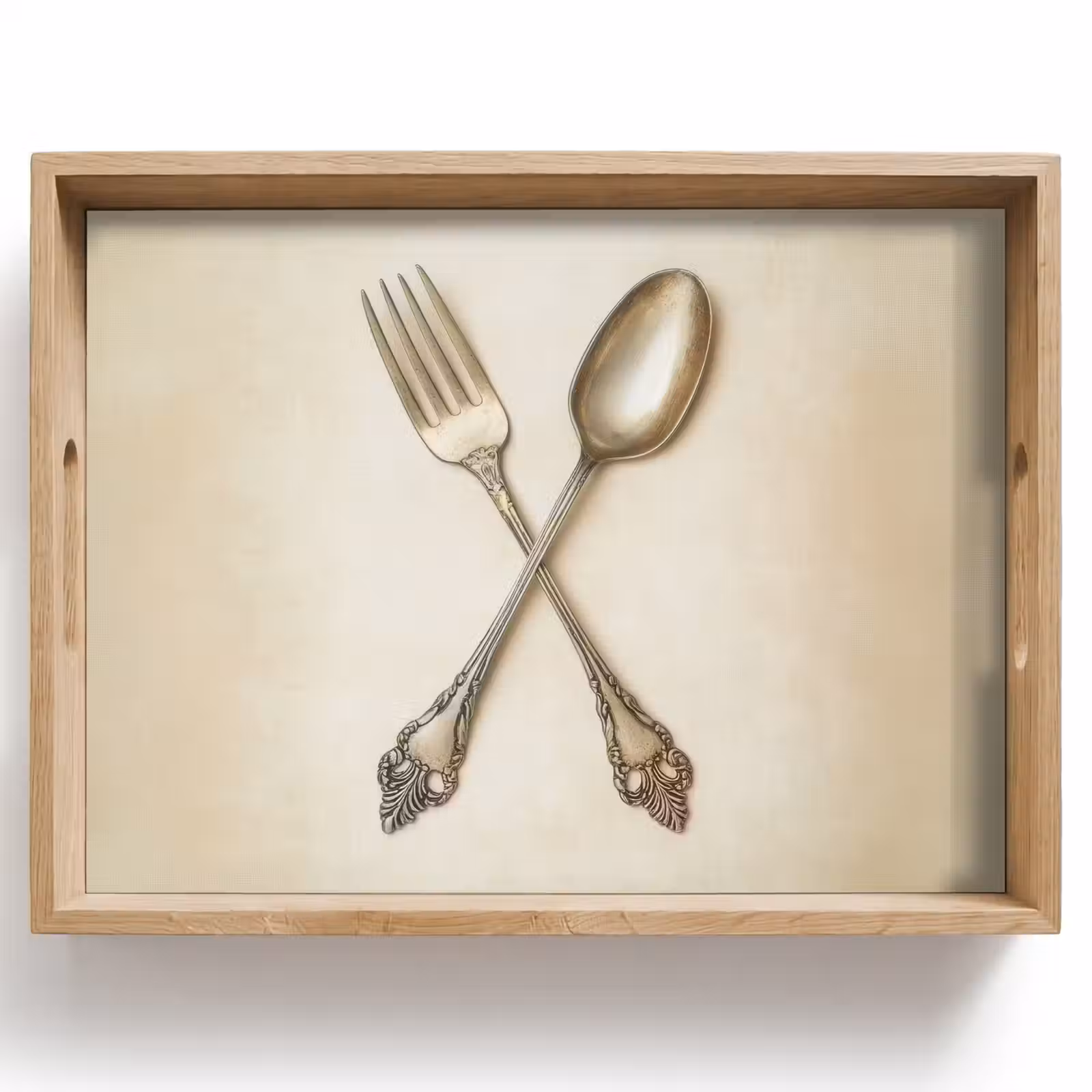 Tablett - Beige - Vintage - Besteck — 1