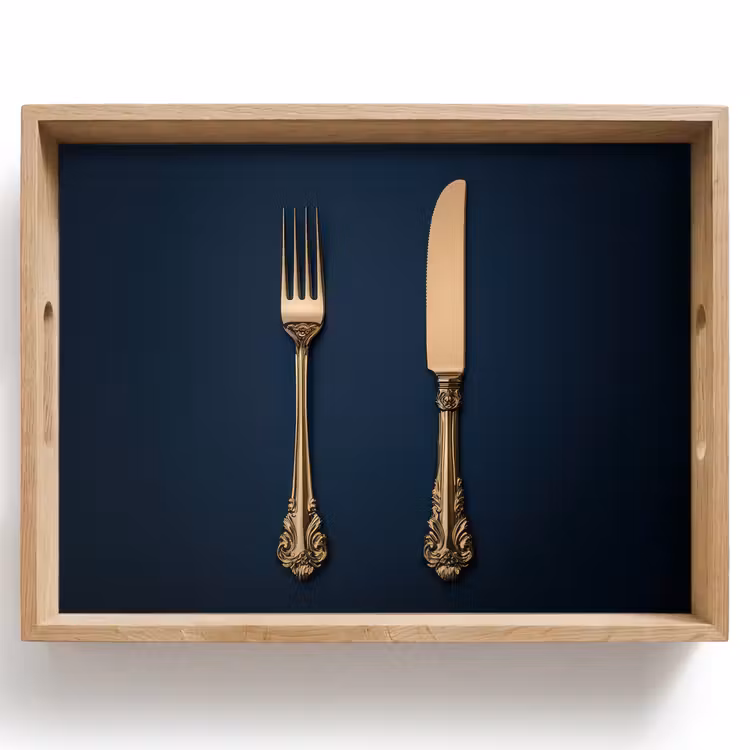 Tablett - Besteck - Dunkelblau - Gold — 1