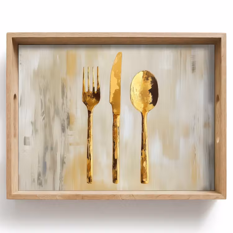 Tablett - Farbe - Gold - Besteck — 1