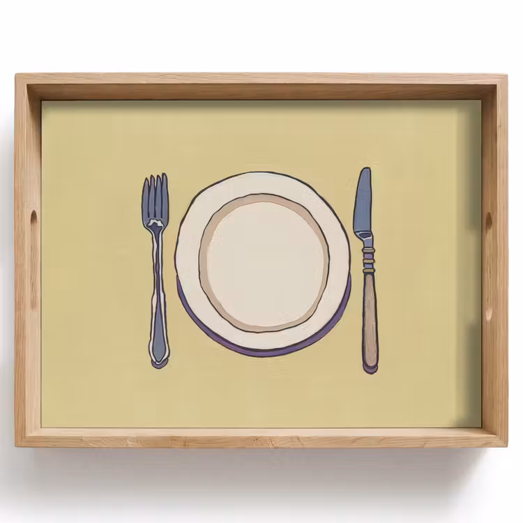 Tablett - Illustration - Teller - Besteck - Beige — 1