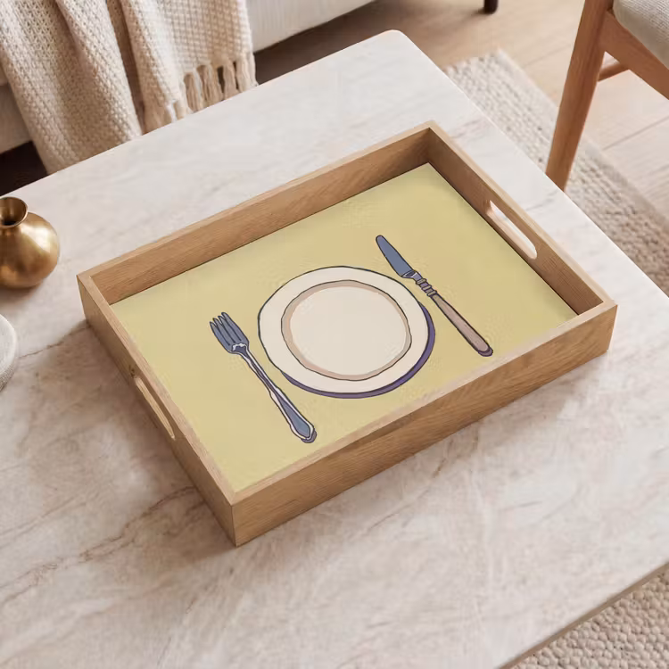 Tablett - Illustration - Teller - Besteck - Beige — 2