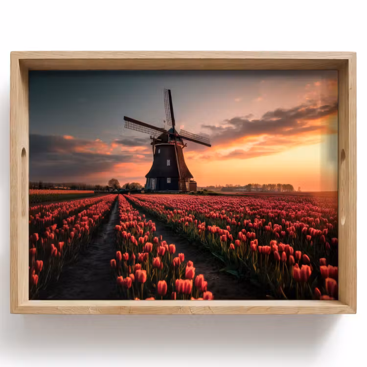 Tablett - Mühle - Sonnenuntergang - Tulpen - Rot — 1