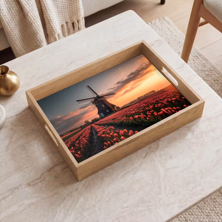 Tablett - Mühle - Sonnenuntergang - Tulpen - Rot — 2