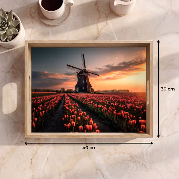 Tablett - Mühle - Sonnenuntergang - Tulpen - Rot — 7
