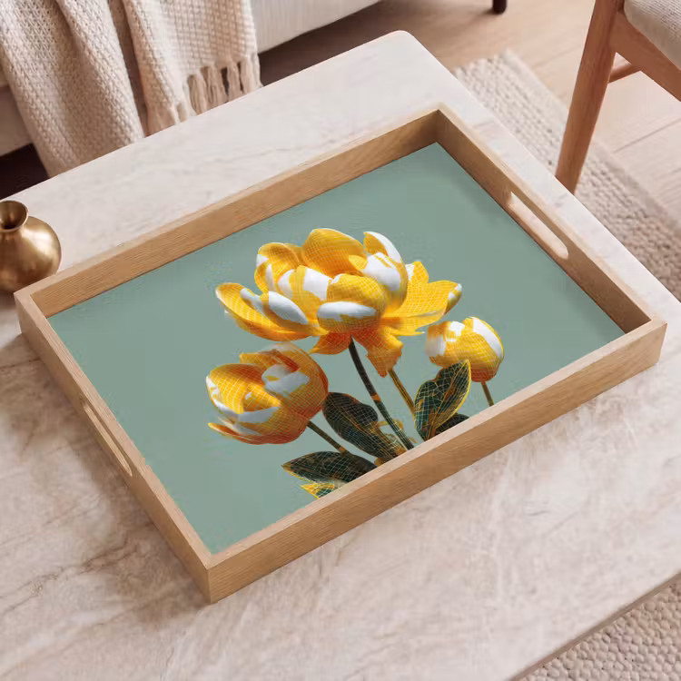 Tablett - Blumen - Gelb - Blätter - Struktur — 2