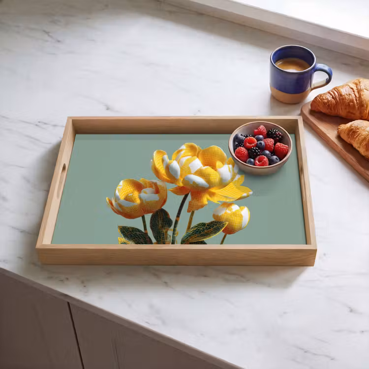Tablett - Blumen - Gelb - Blätter - Struktur — 3
