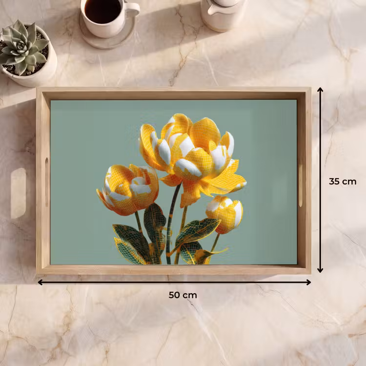 Tablett - Blumen - Gelb - Blätter - Struktur — 7
